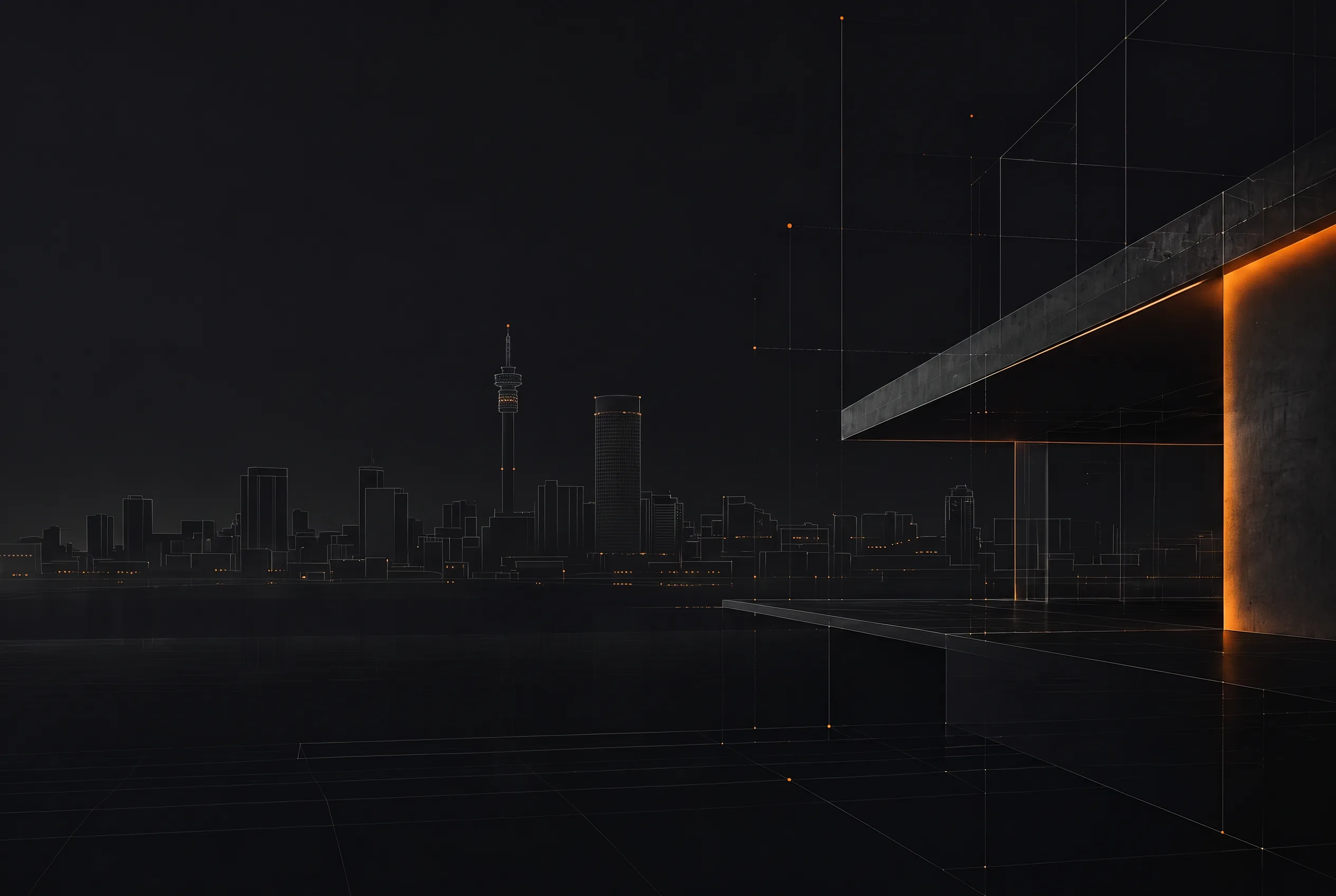 A dark architectural interpretation of Johannesburg with the Telkom Tower